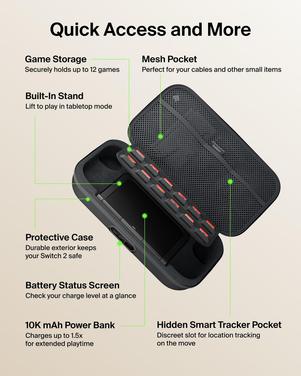Belkin Nintendo Switch 2 Case, Slim Carrying Travel Bag with AirTag Holder