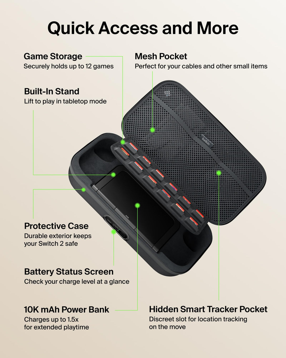 Belkin Nintendo Switch 2 Case, Slim Carrying Travel Bag with AirTag Holder