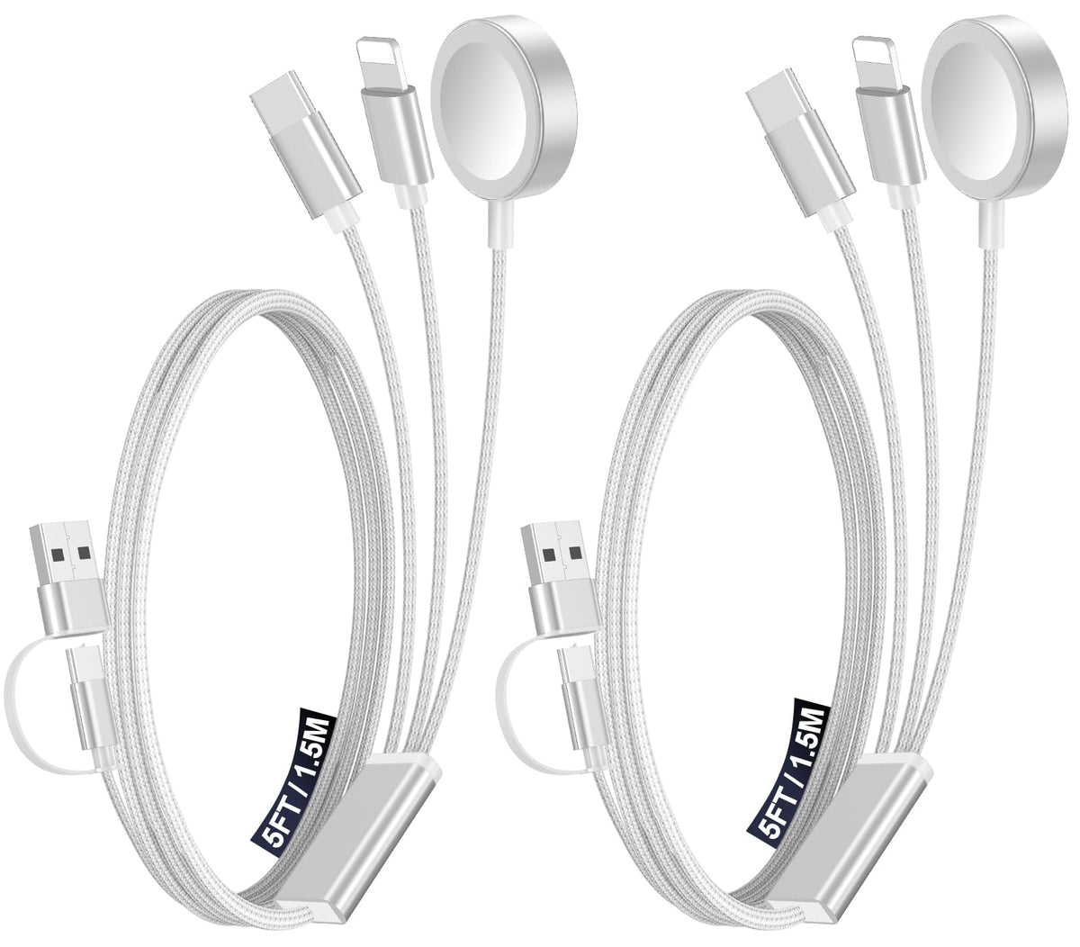 2Pack Travel Essentials for Apple Watch Charger,3-in-2 Multi Charging Cable