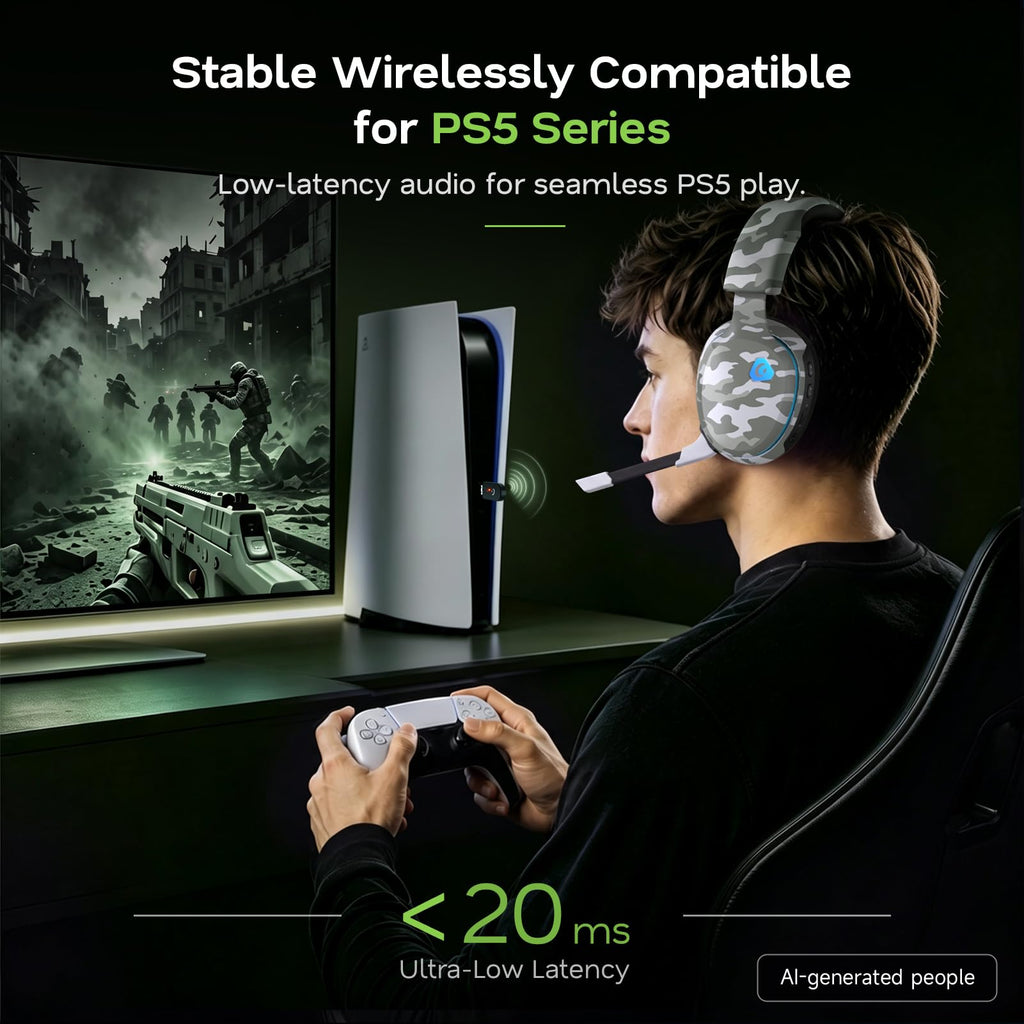 AOC 2.4GHz Wireless Gaming Headset for PS5, PS4, PC, Switch, 45Hr, White