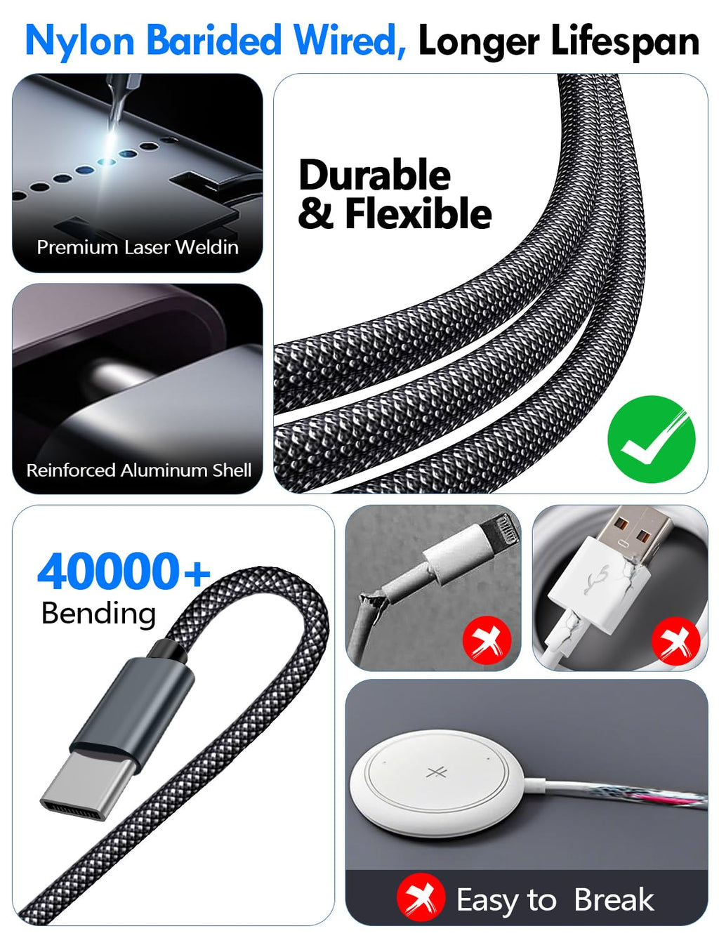 2Pack Travel Essentials for Apple Watch Charger,3-in-2 Multi Charging Cable