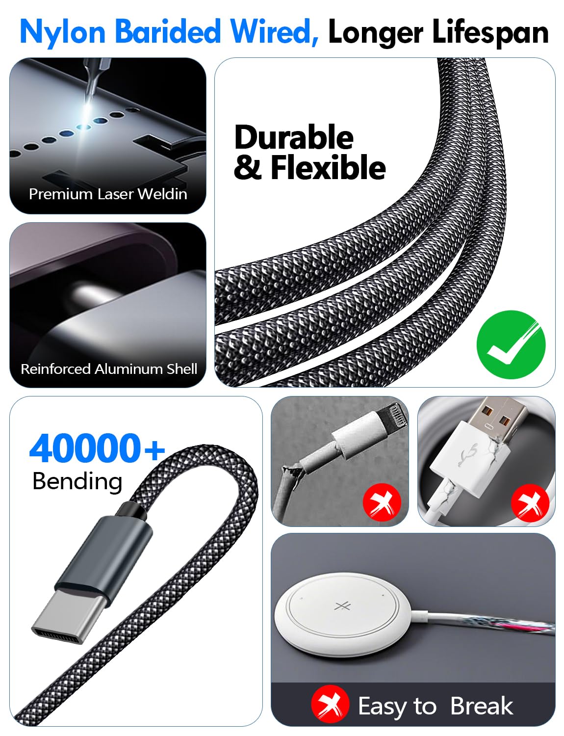 2Pack Travel Essentials for Apple Watch Charger,3-in-2 Multi Charging Cable