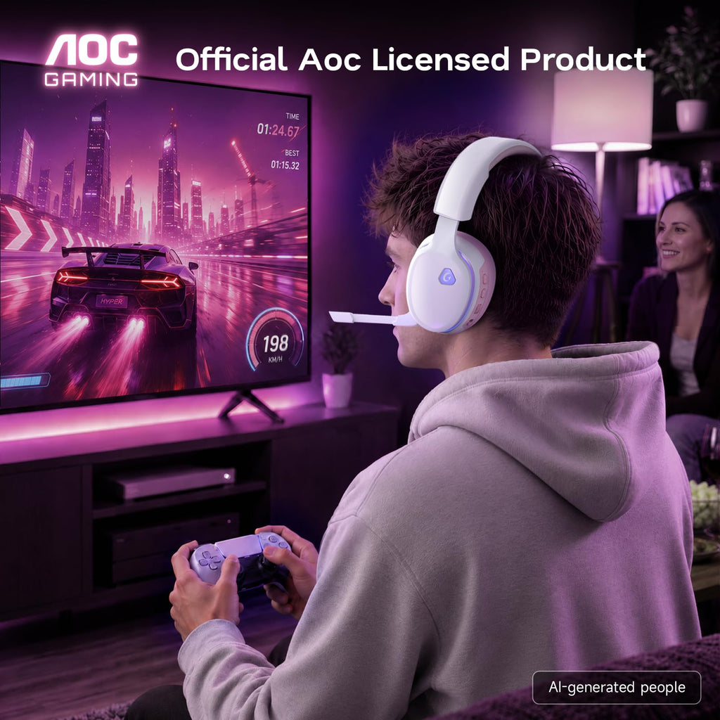 AOC 2.4GHz Wireless Gaming Headset for PS5, PS4, PC, Switch, 45Hr, White
