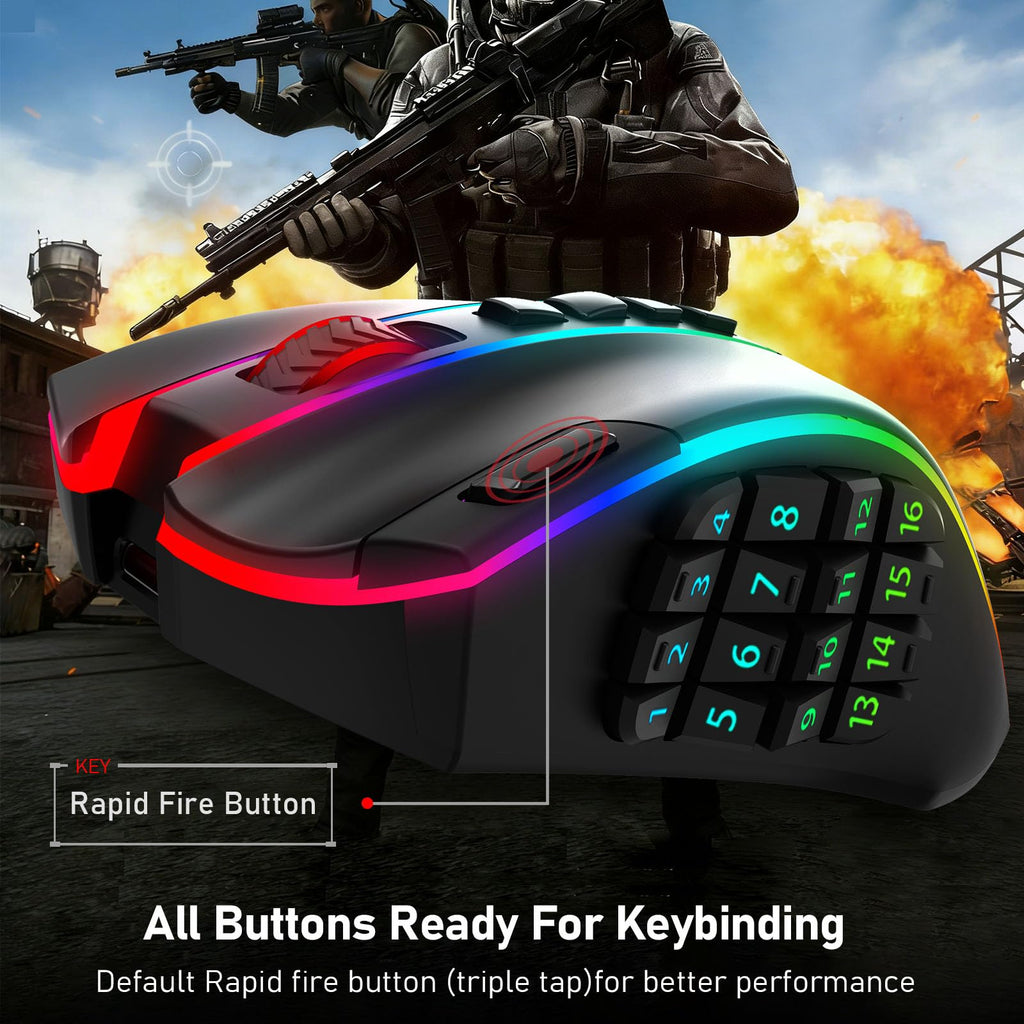 Redragon M908 Wired MMO RGB Gaming Mouse 12400 DPI Remapping Keys