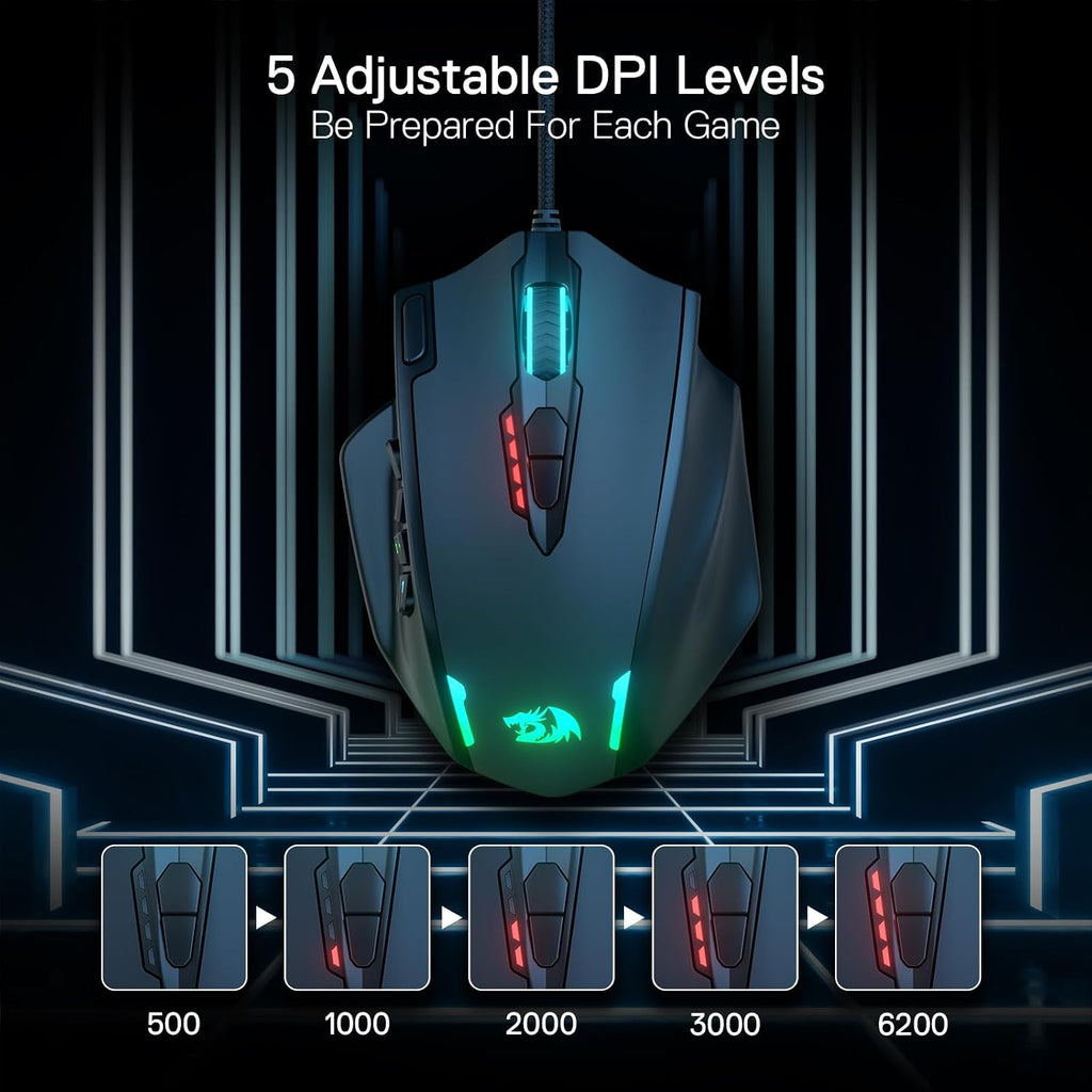 Redragon M908 Wired MMO RGB Gaming Mouse 12400 DPI Remapping Keys