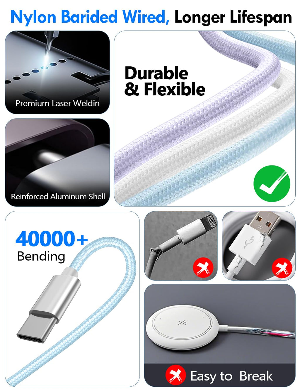 2Pack Travel Essentials for Apple Watch Charger,3-in-2 Multi Charging Cable