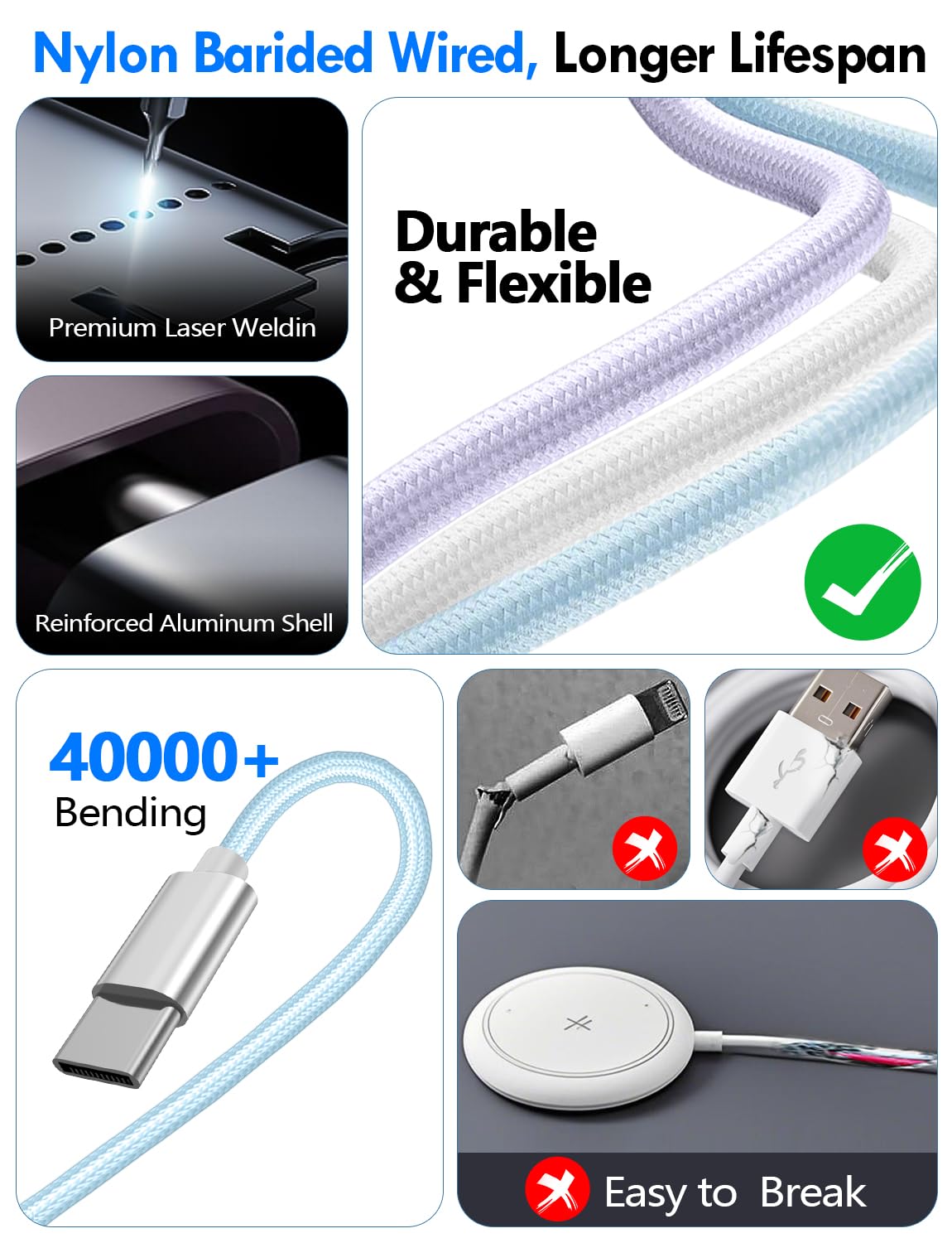 2Pack Travel Essentials for Apple Watch Charger,3-in-2 Multi Charging Cable