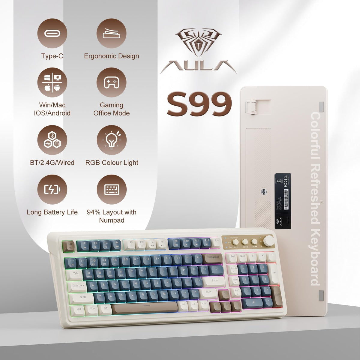 AULA 99 Key Keyboard, Wireless Gaming Keyboard Bluetooth Computer Keyboards