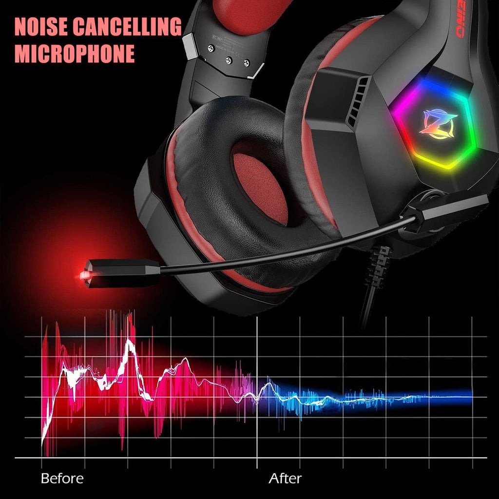 Ozeino Gaming Headset for PC, Ps4, Ps5, Xbox Headset with 7.1 Surround Sound Gaming Headphones with Noise Canceling Mic, LED Light Over Ear Headphones for Switch, Xbox Series X/S, Laptop, Mobile White