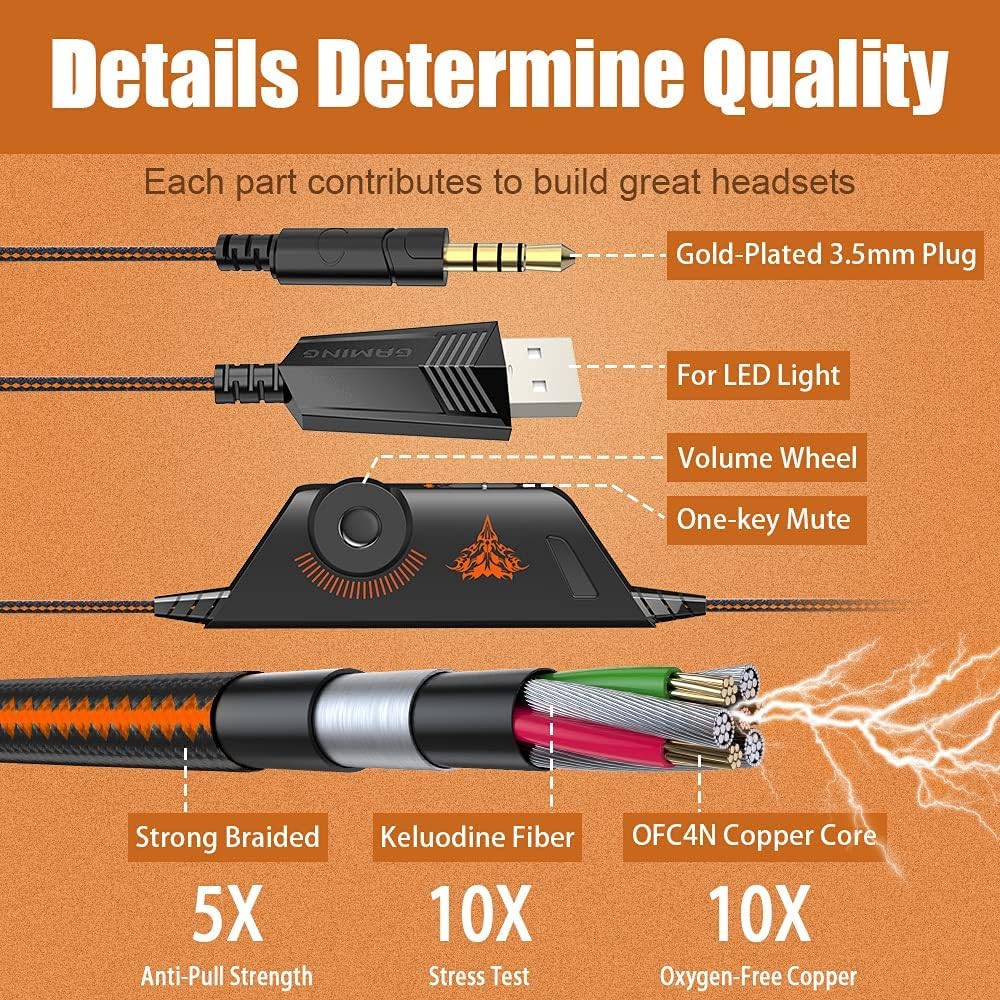 BENGOO G9000 Stereo Gaming Headset for PS4 PC Xbox One PS5 Controller, Noise Cancelling Over Ear Headphones with Mic, LED Light, 7.1 Surround Sound, Soft Memory Earmuffs for Nintendo Xbox Series X|S
