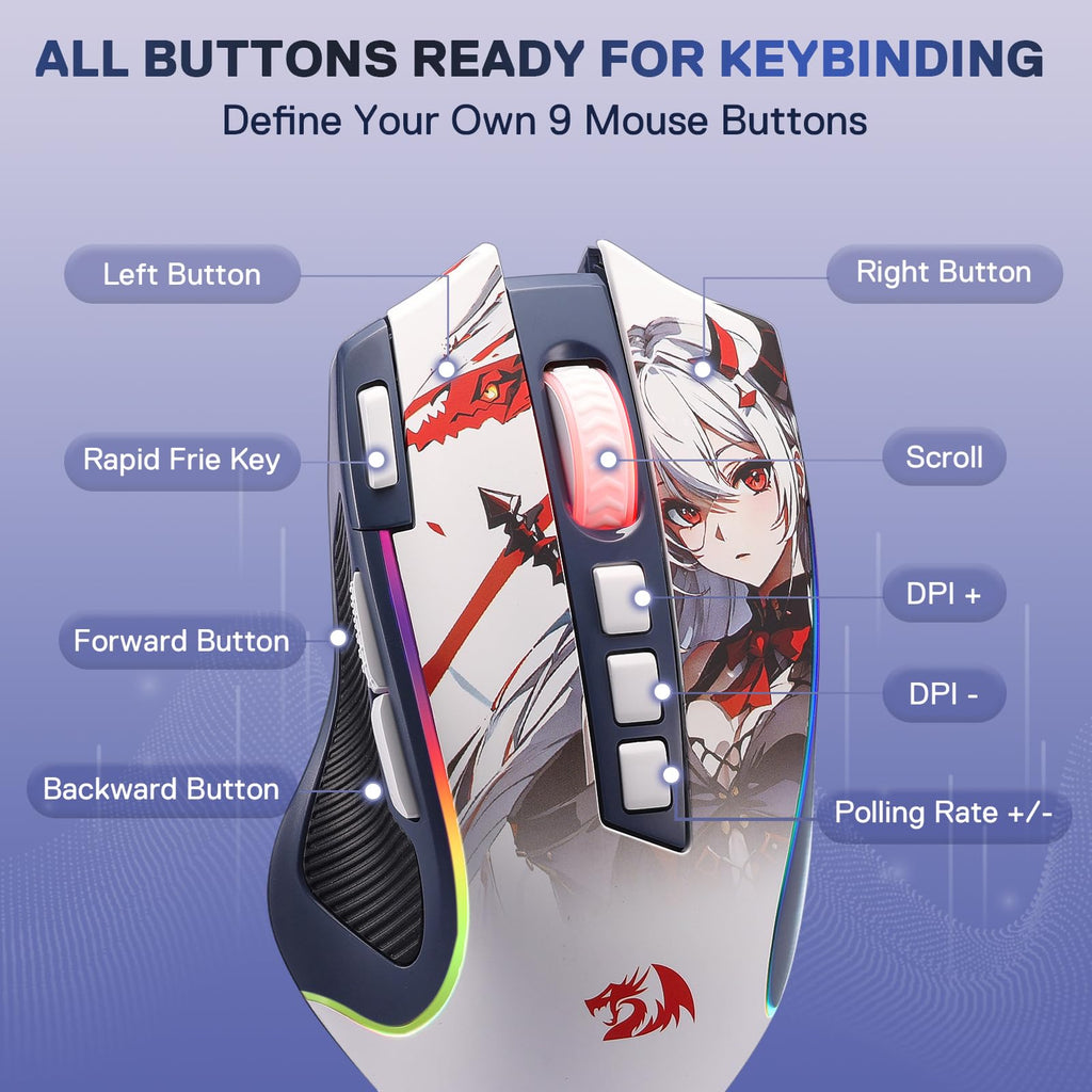 Redragon M612 Wired RGB Optical Gaming Mouse 8000 DPI Remapping Keys