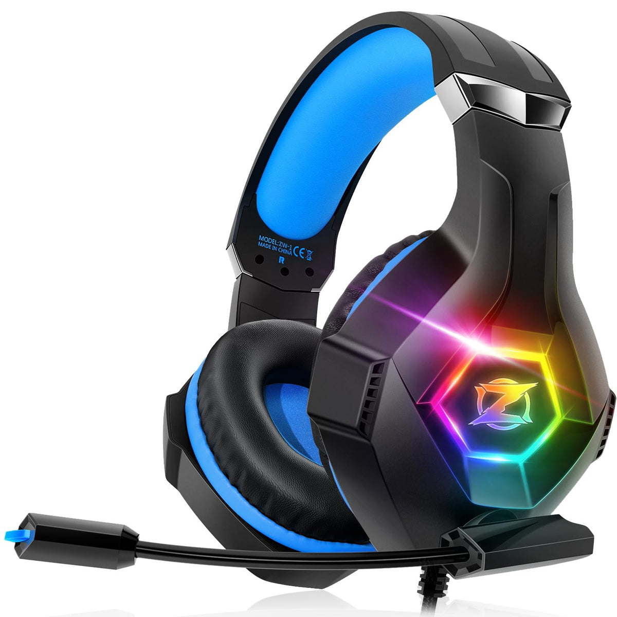 Ozeino Gaming Headset for PC, Ps4, Ps5, Xbox Headset with 7.1 Surround Sound Gaming Headphones with Noise Canceling Mic, LED Light Over Ear Headphones for Switch, Xbox Series X/S, Laptop, Mobile White