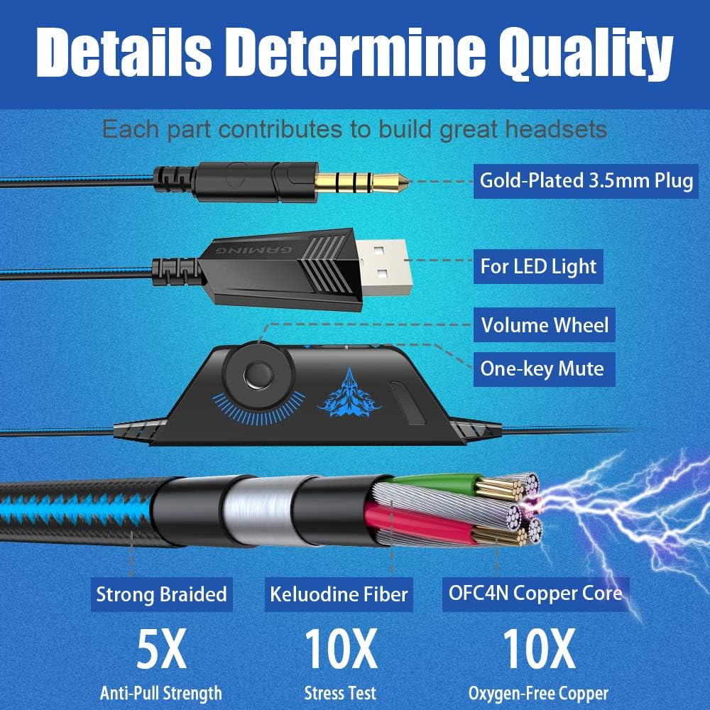 BENGOO G9000 Stereo Gaming Headset for PS4 PC Xbox One PS5 Controller, Noise Cancelling Over Ear Headphones with Mic, LED Light, 7.1 Surround Sound, Soft Memory Earmuffs for Nintendo Xbox Series X|S