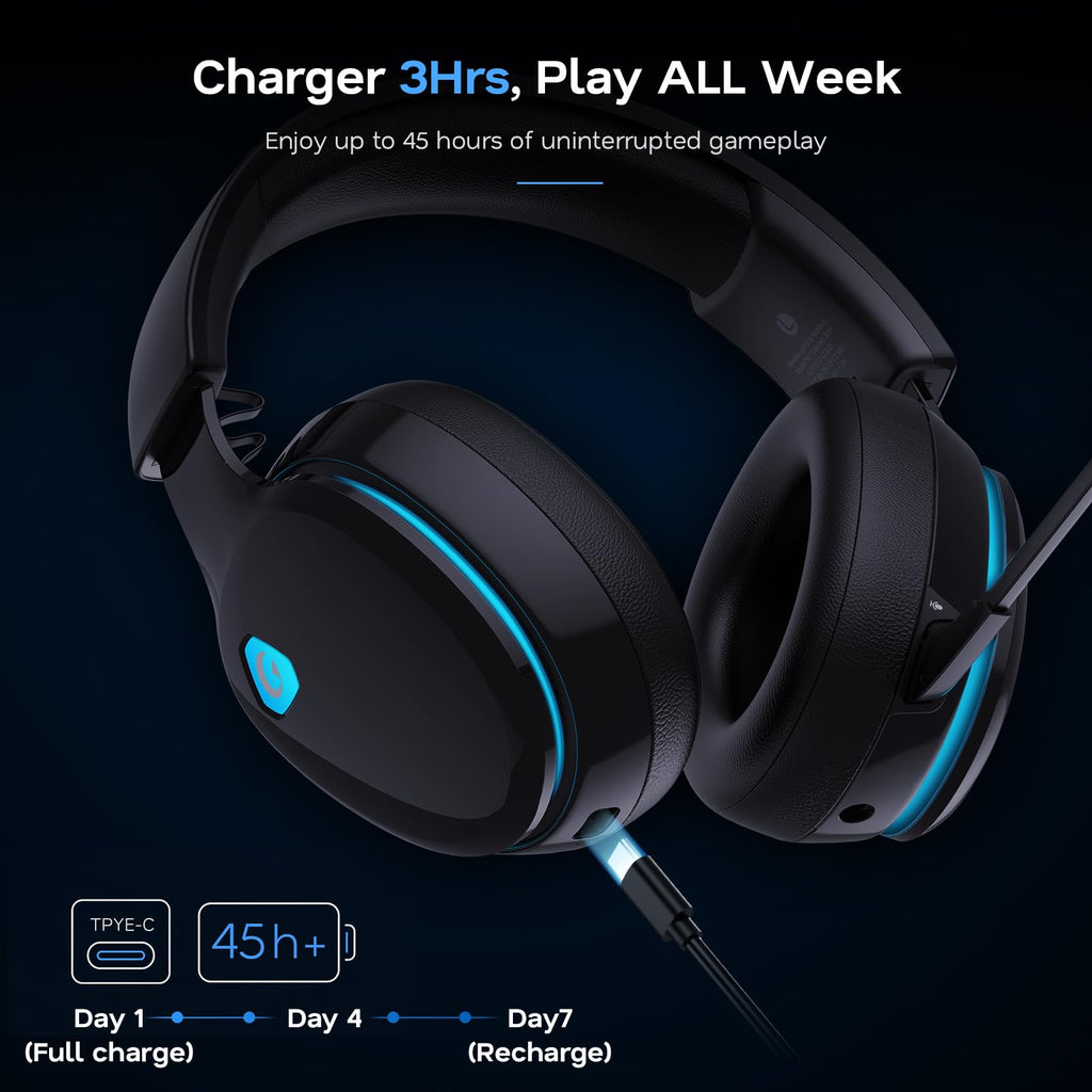 AOC 2.4GHz Wireless Gaming Headset for PS5, PS4, PC, Switch, 45Hr, White