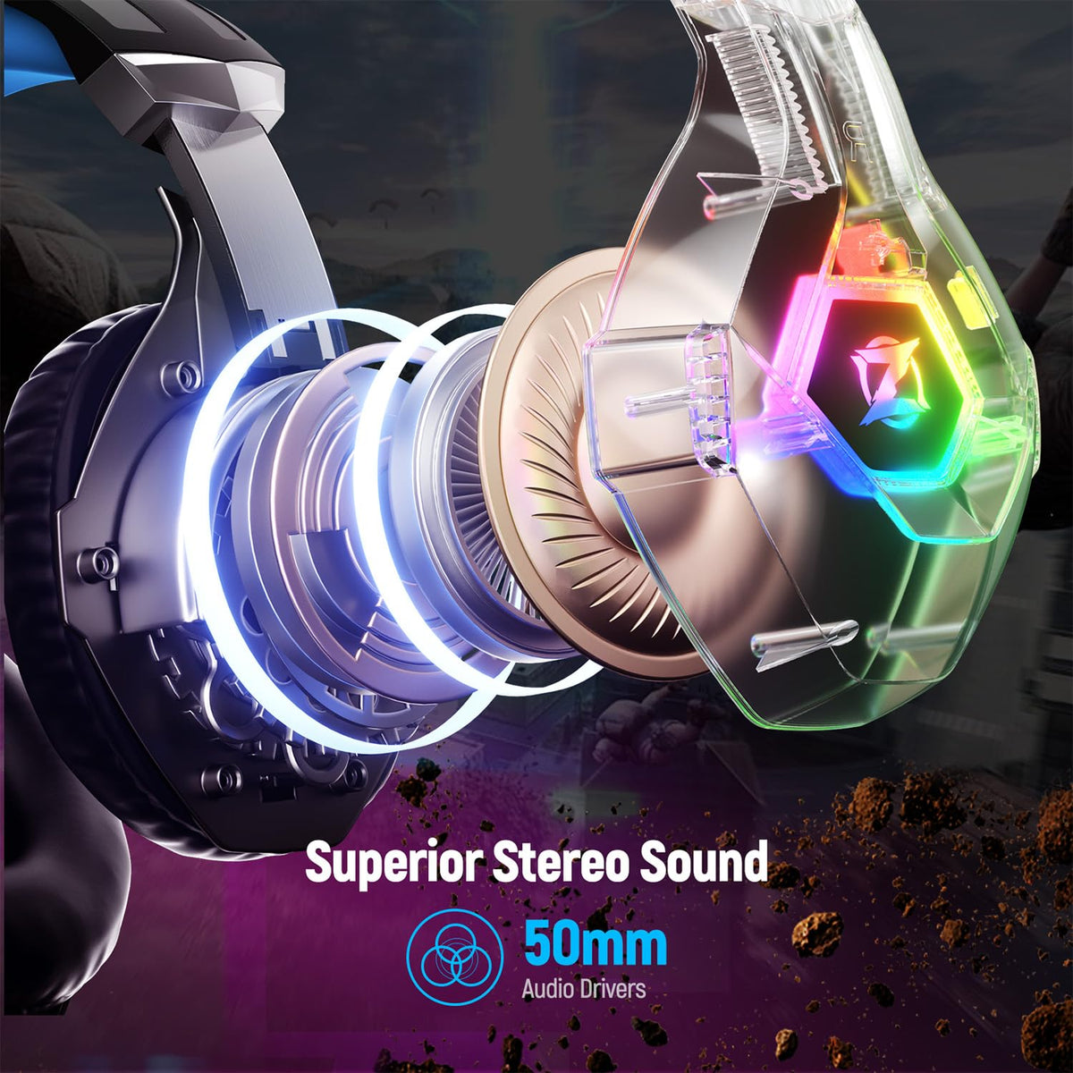 Ozeino Gaming Headset for PC, Ps4, Ps5, Xbox Headset with 7.1 Surround Sound Gaming Headphones with Noise Canceling Mic, LED Light Over Ear Headphones for Switch, Xbox Series X/S, Laptop, Mobile White
