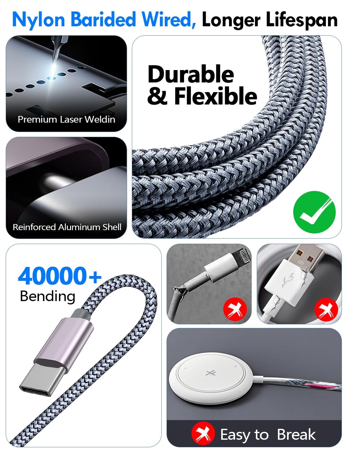2Pack Travel Essentials for Apple Watch Charger,3-in-2 Multi Charging Cable