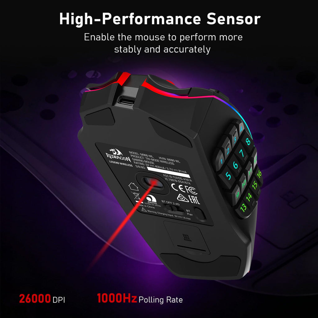 Redragon M908 Wired MMO RGB Gaming Mouse 12400 DPI Remapping Keys