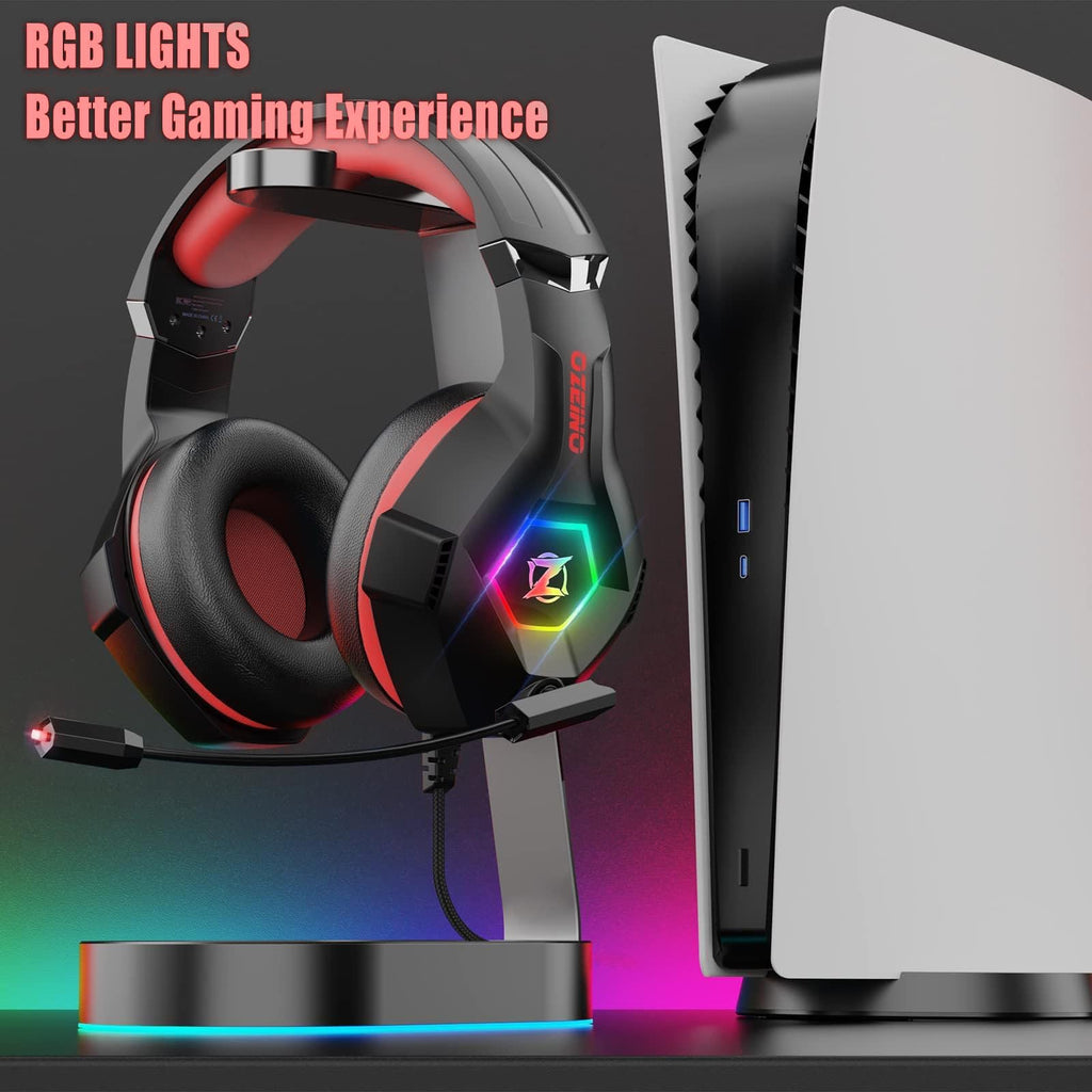 Ozeino Gaming Headset for PC, Ps4, Ps5, Xbox Headset with 7.1 Surround Sound Gaming Headphones with Noise Canceling Mic, LED Light Over Ear Headphones for Switch, Xbox Series X/S, Laptop, Mobile White