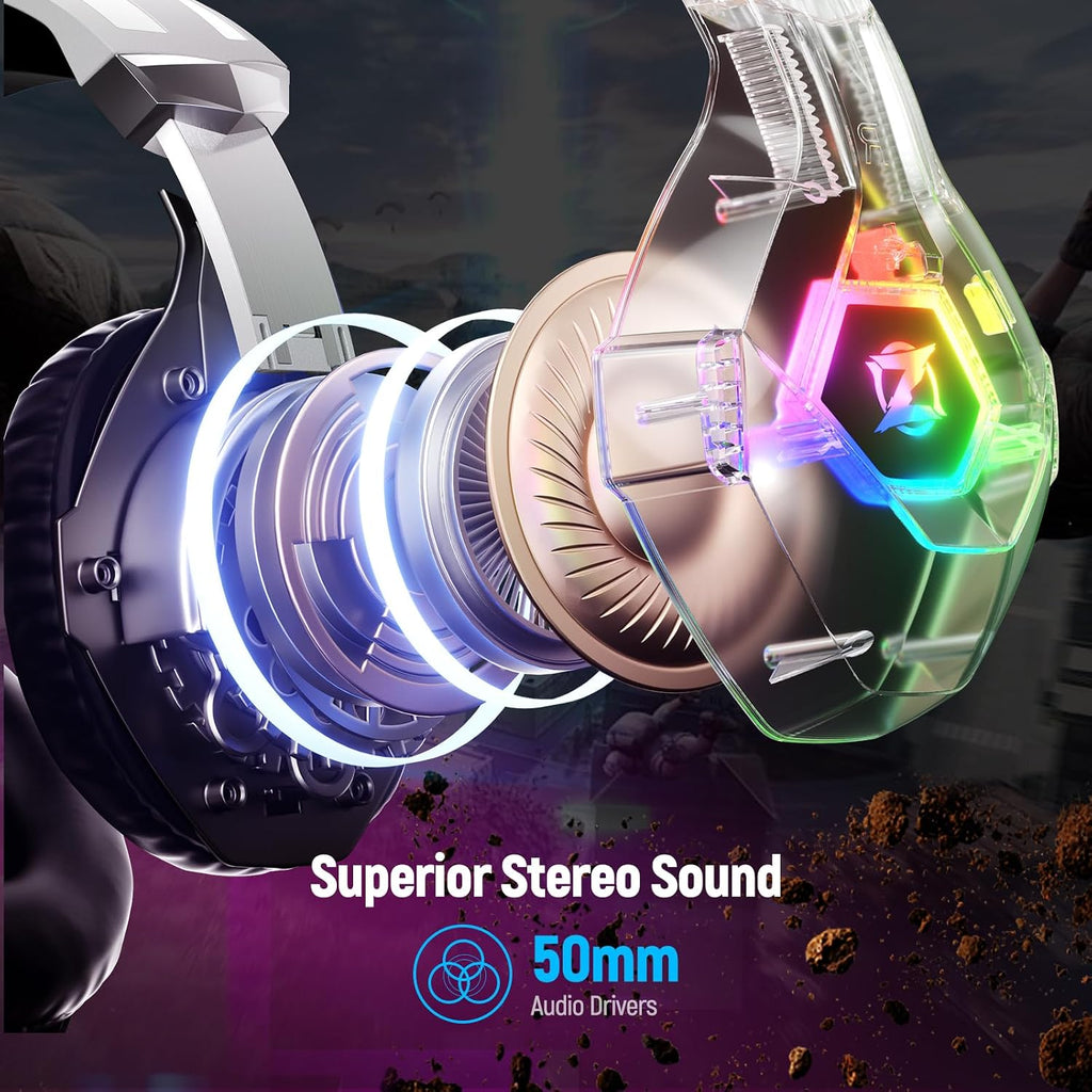 Ozeino Gaming Headset for PC, Ps4, Ps5, Xbox Headset with 7.1 Surround Sound Gaming Headphones with Noise Canceling Mic, LED Light Over Ear Headphones for Switch, Xbox Series X/S, Laptop, Mobile White