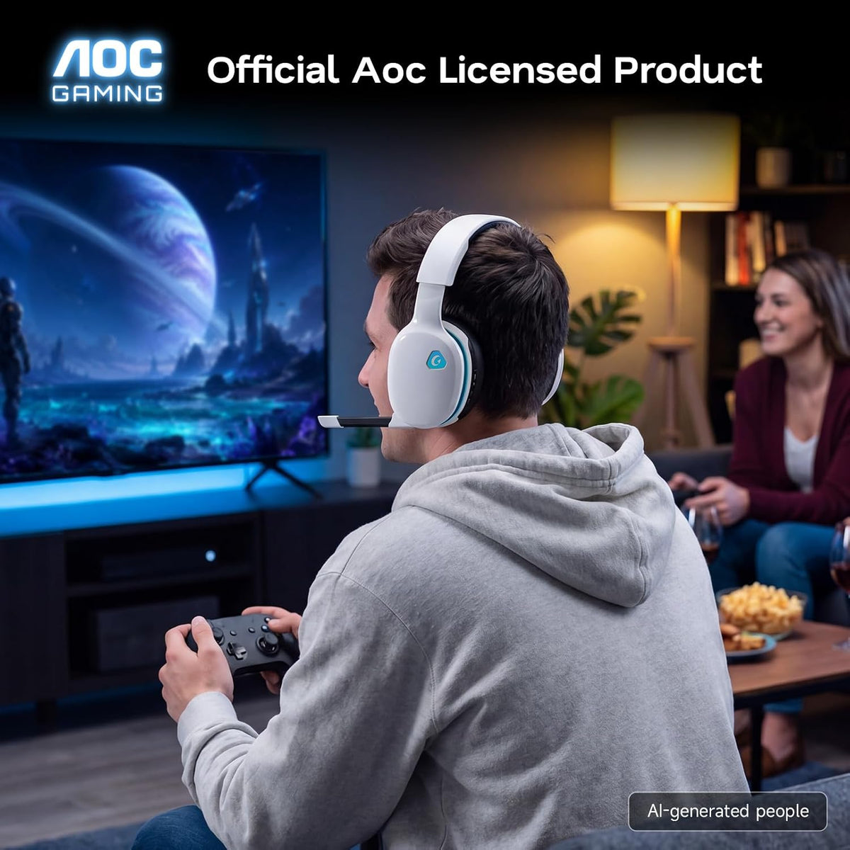 AOC 2.4GHz Wireless Gaming Headset for PS5, PS4, PC, Switch, 45Hr, White