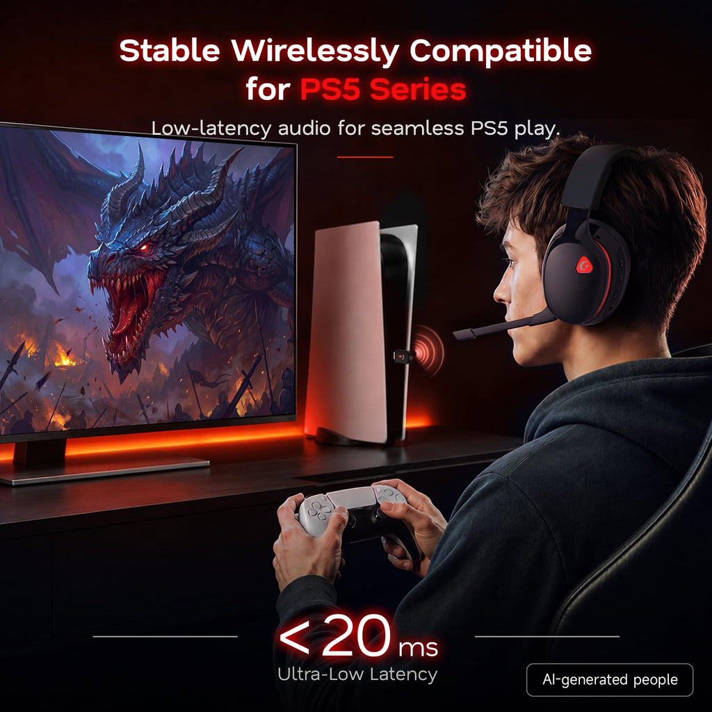 AOC 2.4GHz Wireless Gaming Headset for PS5, PS4, PC, Switch, 45Hr, White