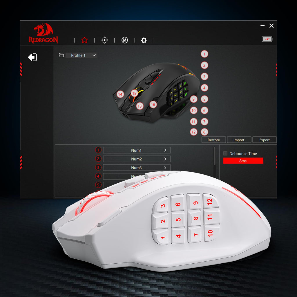 Redragon M908 Wired MMO RGB Gaming Mouse 12400 DPI Remapping Keys