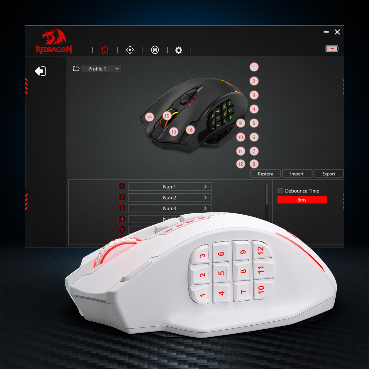 Redragon M908 Wired MMO RGB Gaming Mouse 12400 DPI Remapping Keys