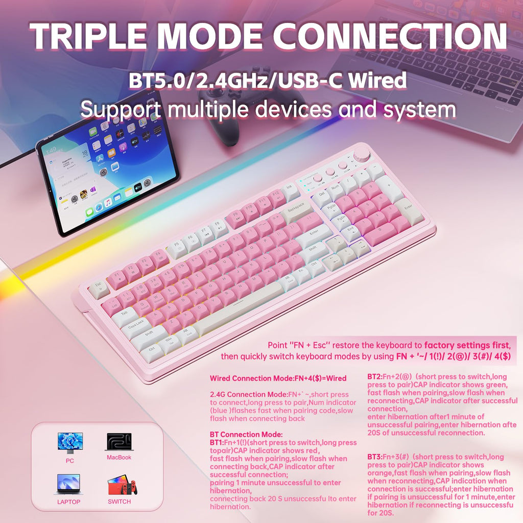 AULA 99 Key Keyboard, Wireless Gaming Keyboard Bluetooth Computer Keyboards