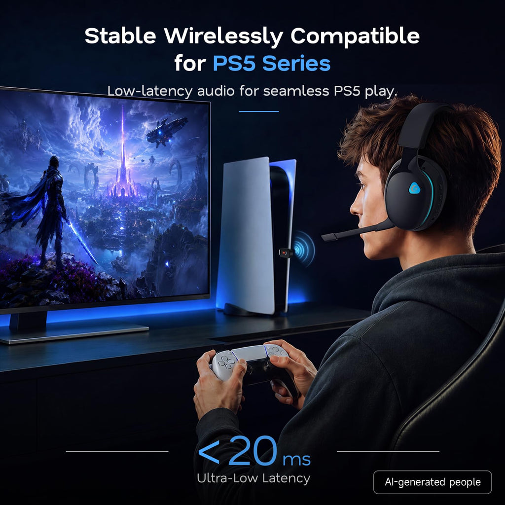 AOC 2.4GHz Wireless Gaming Headset for PS5, PS4, PC, Switch, 45Hr, White