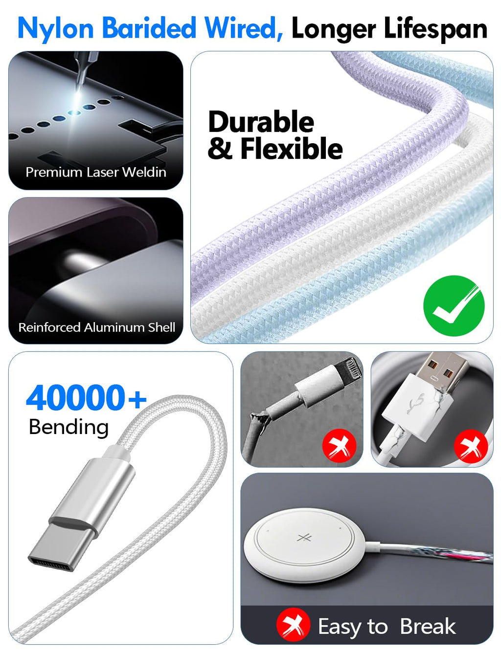 2Pack Travel Essentials for Apple Watch Charger,3-in-2 Multi Charging Cable