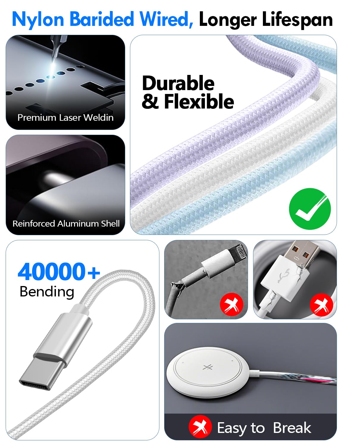 2Pack Travel Essentials for Apple Watch Charger,3-in-2 Multi Charging Cable