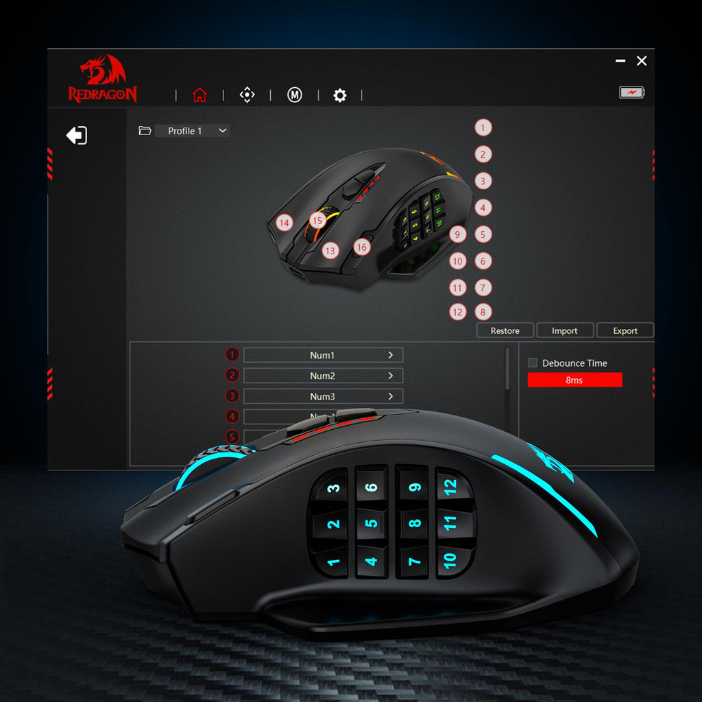 Redragon M908 Wired MMO RGB Gaming Mouse 12400 DPI Remapping Keys