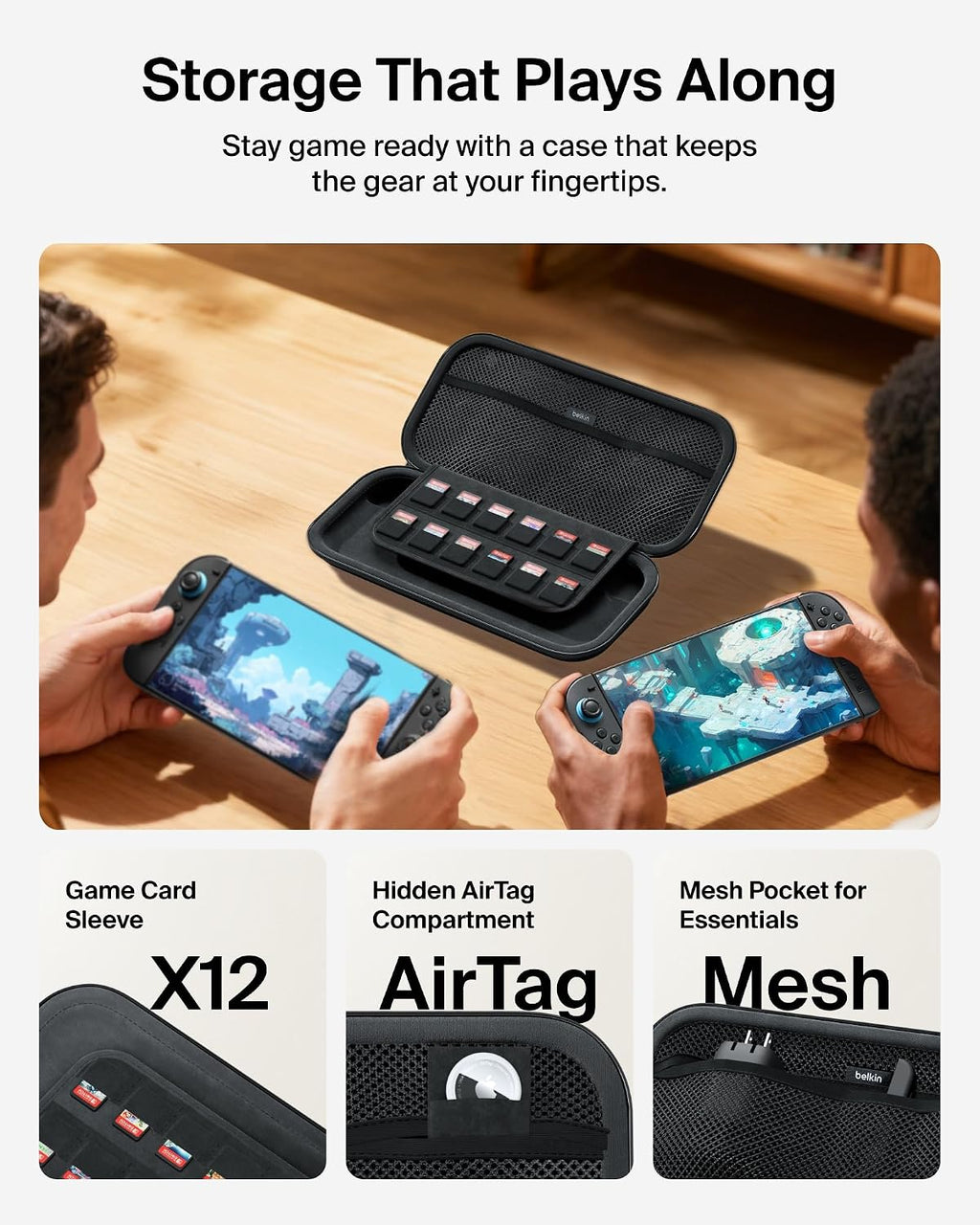 Belkin Nintendo Switch 2 Case, Slim Carrying Travel Bag with AirTag Holder