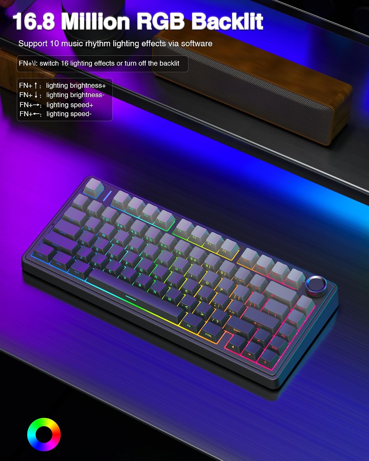 AULA F75 Pro Wireless Mechanical Keyboard,75% Hot Swappable Custom Keyboard with Knob,RGB Backlit,Pre-lubed Reaper Switches,Side Printed PBT Keycaps,2.4GHz/USB-C/BT5.0 Mechanical Gaming Keyboards