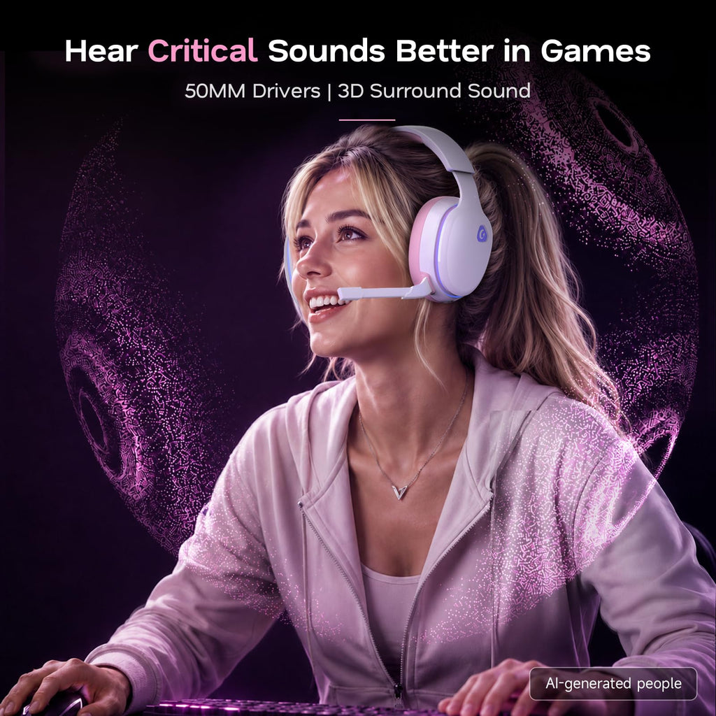 AOC 2.4GHz Wireless Gaming Headset for PS5, PS4, PC, Switch, 45Hr, White