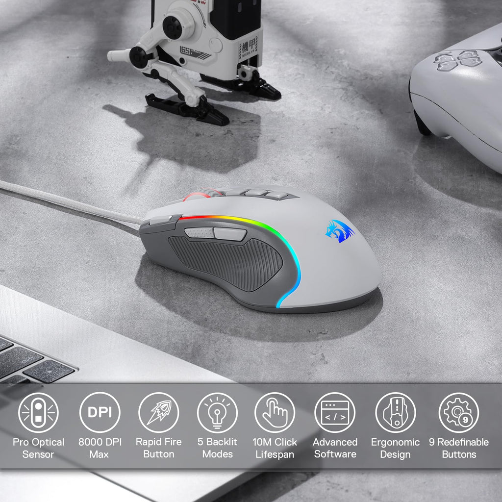 Redragon M612 Wired RGB Optical Gaming Mouse 8000 DPI Remapping Keys