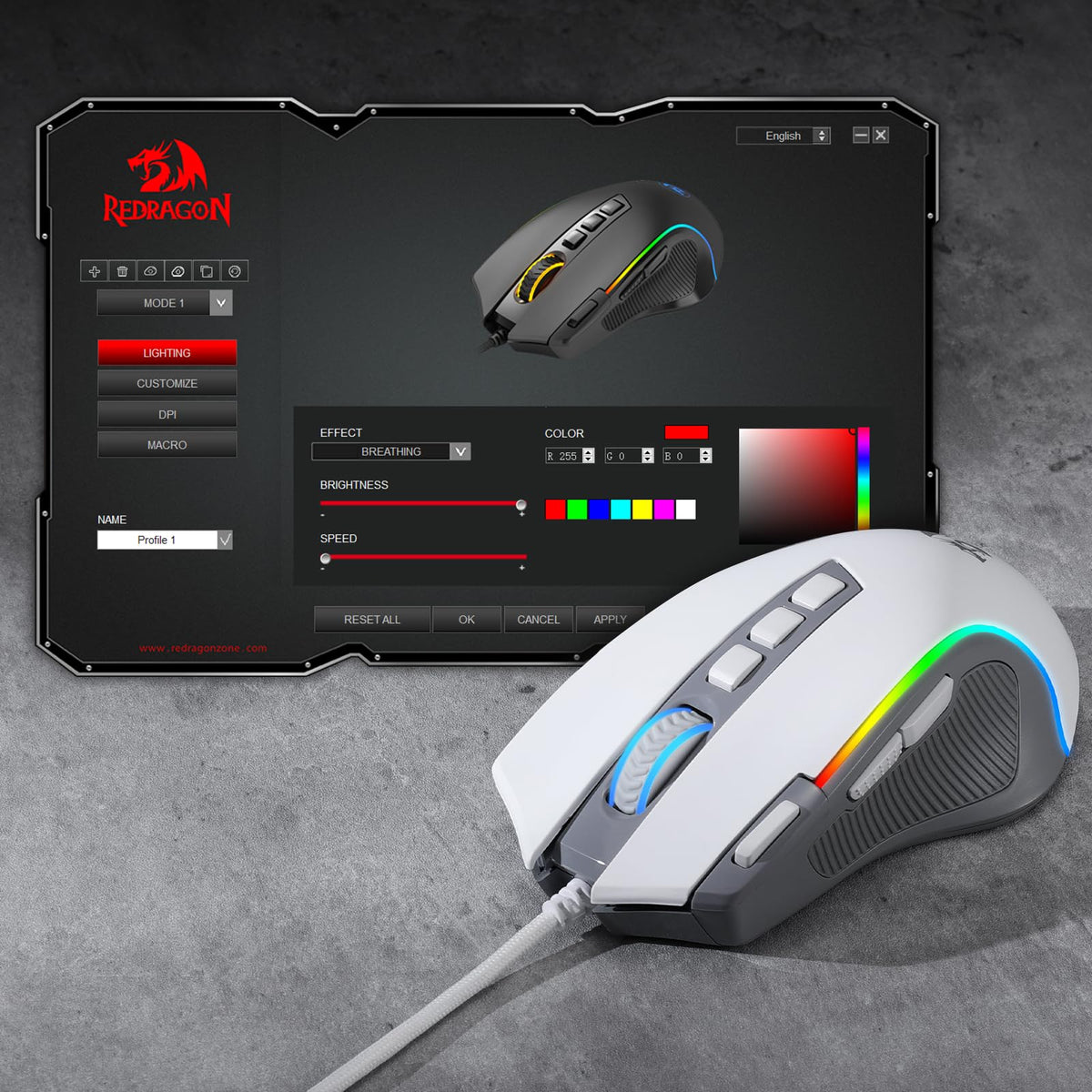 Redragon M612 Wired RGB Optical Gaming Mouse 8000 DPI Remapping Keys