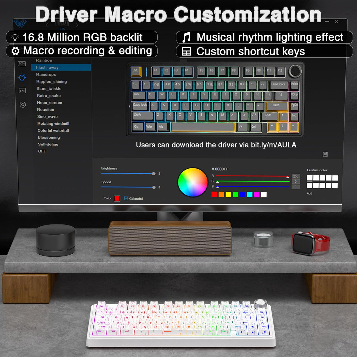 AULA F75 Pro Wireless Mechanical Keyboard,75% Hot Swappable Custom Keyboard with Knob,RGB Backlit,Pre-lubed Reaper Switches,Side Printed PBT Keycaps,2.4GHz/USB-C/BT5.0 Mechanical Gaming Keyboards