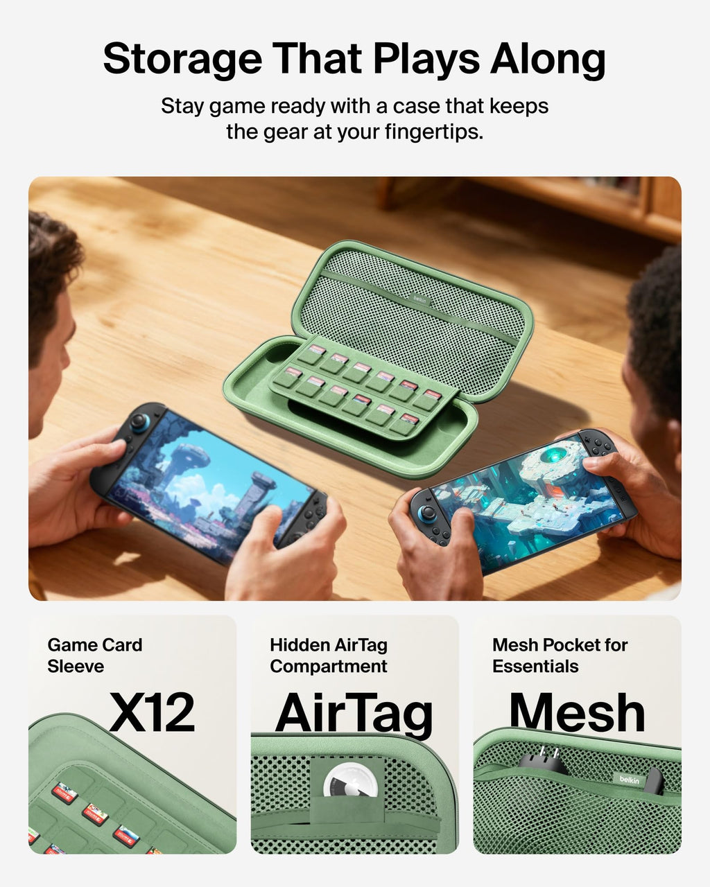 Belkin Nintendo Switch 2 Case, Slim Carrying Travel Bag with AirTag Holder