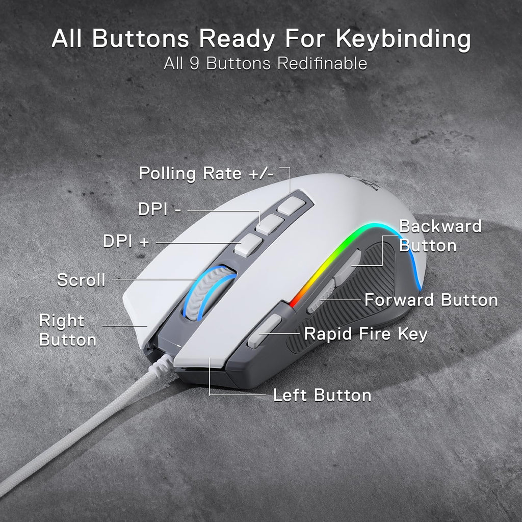 Redragon M612 Wired RGB Optical Gaming Mouse 8000 DPI Remapping Keys