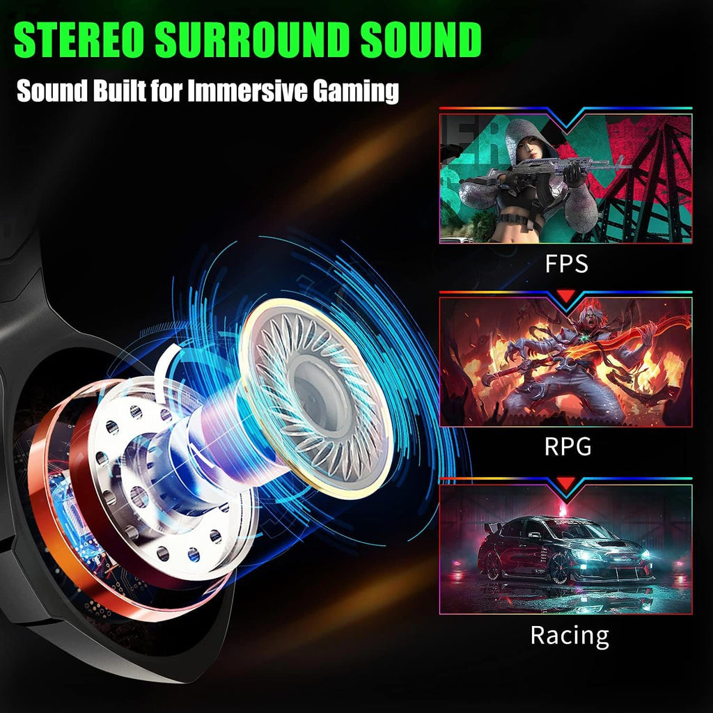 Ozeino Gaming Headset for PC, Ps4, Ps5, Xbox Headset with 7.1 Surround Sound Gaming Headphones with Noise Canceling Mic, LED Light Over Ear Headphones for Switch, Xbox Series X/S, Laptop, Mobile White