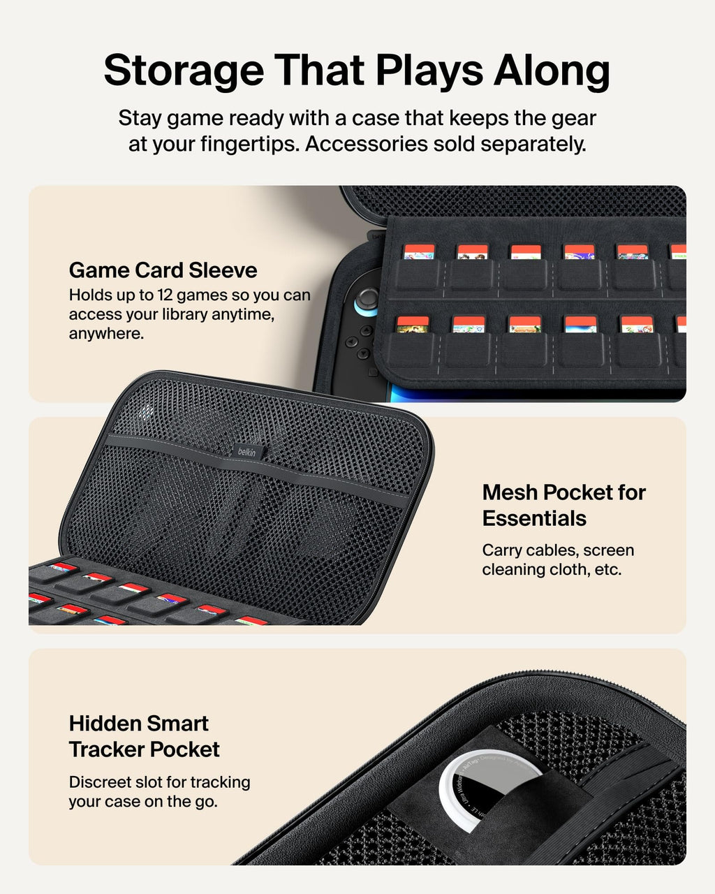 Belkin Nintendo Switch 2 Case, Slim Carrying Travel Bag with AirTag Holder