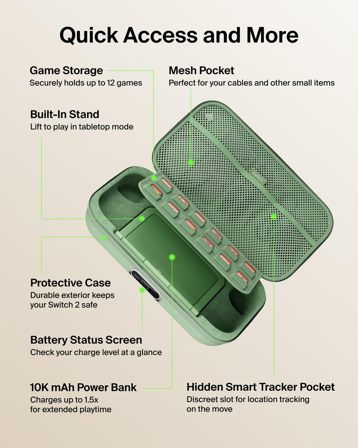 Belkin Nintendo Switch 2 Case, Slim Carrying Travel Bag with AirTag Holder