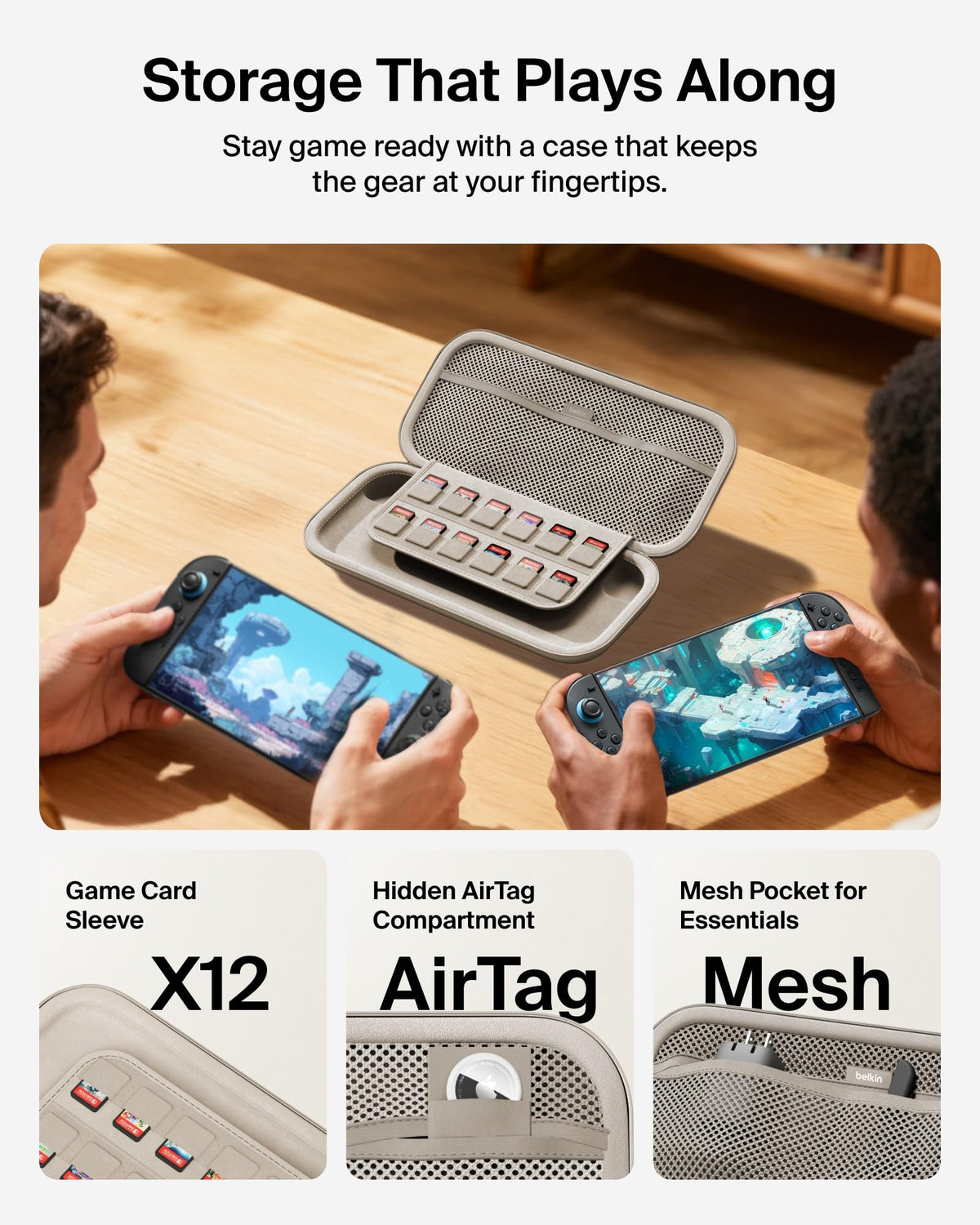 Belkin Nintendo Switch 2 Case, Slim Carrying Travel Bag with AirTag Holder