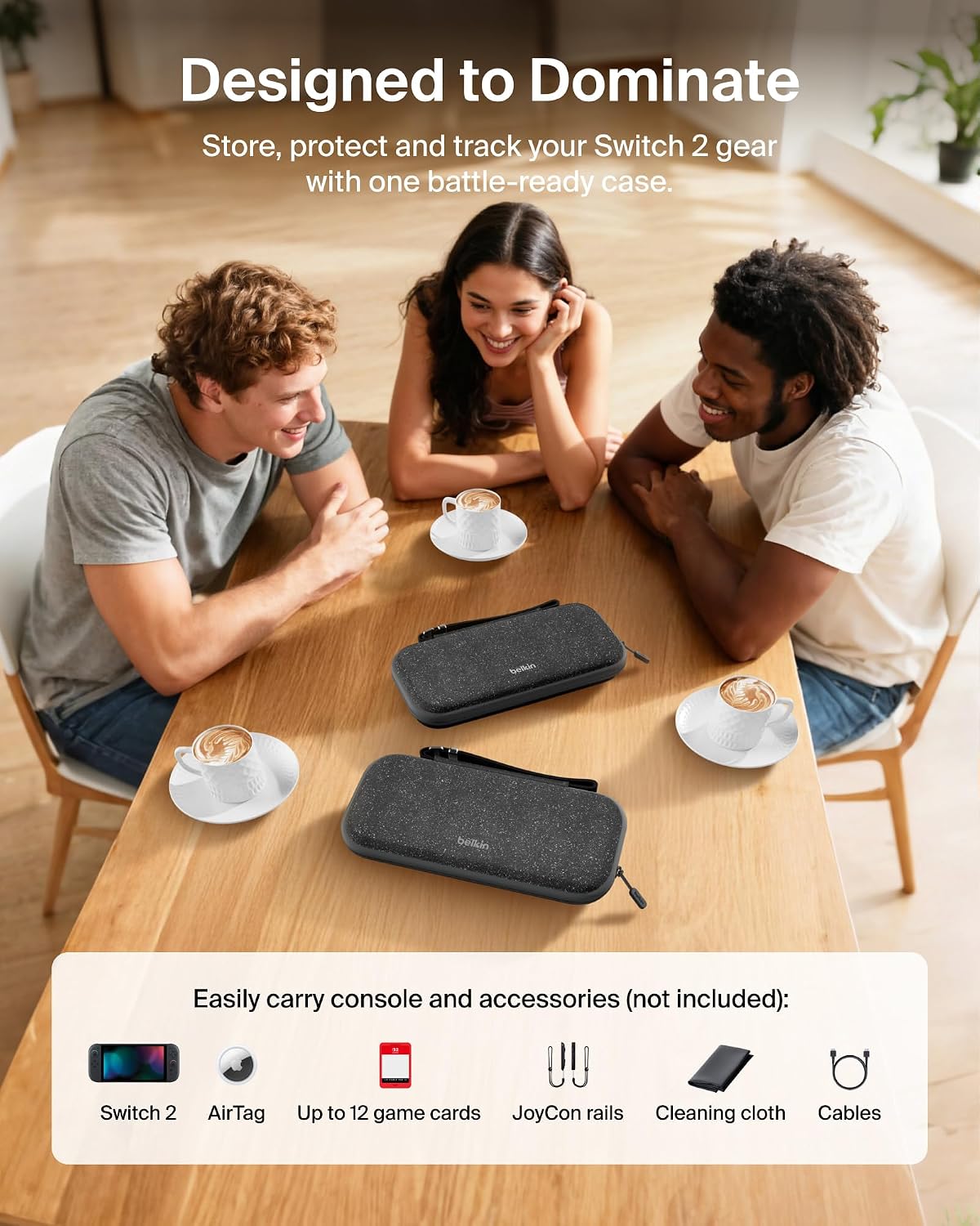 Belkin Nintendo Switch 2 Case, Slim Carrying Travel Bag with AirTag Holder