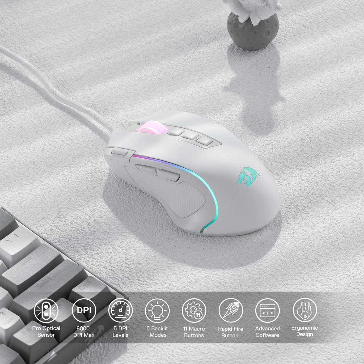 Redragon M612 Wired RGB Optical Gaming Mouse 8000 DPI Remapping Keys