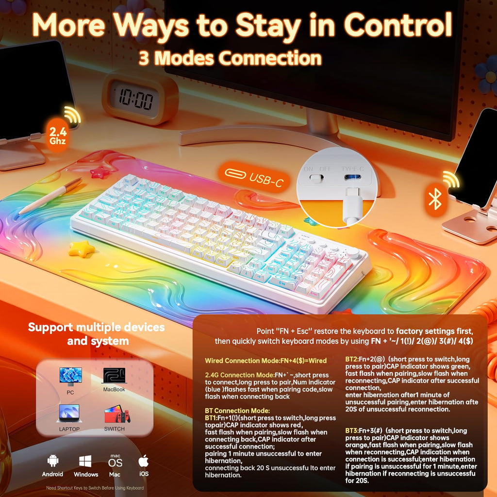 AULA 99 Key Keyboard, Wireless Gaming Keyboard Bluetooth Computer Keyboards