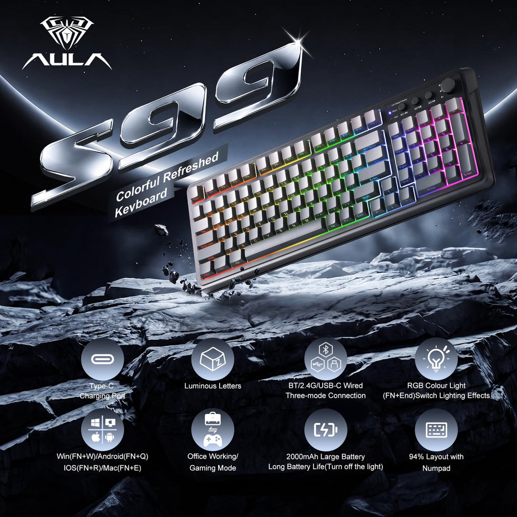 AULA 99 Key Keyboard, Wireless Gaming Keyboard Bluetooth Computer Keyboards