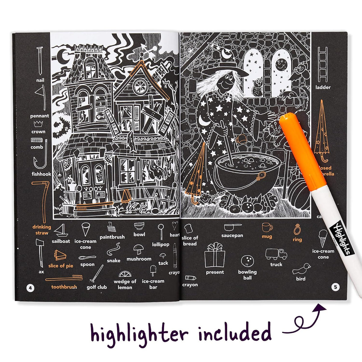 Halloween Hidden Pictures Puzzles to Highlight: Halloween Kids Book with Over 300 Hidden Objects to Seek and Find in Spooky White-on-Black Puzzles with Neon Highlighter