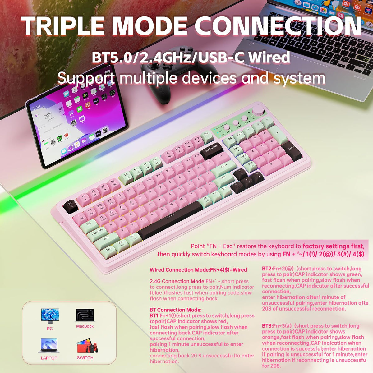 AULA 99 Key Keyboard, Wireless Gaming Keyboard Bluetooth Computer Keyboards